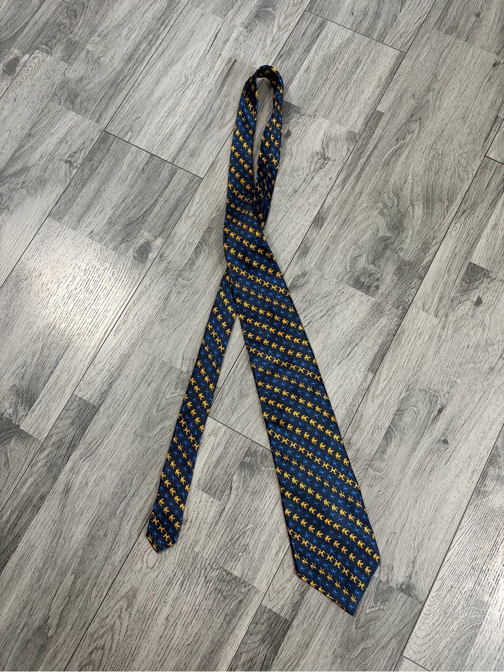 Keith Haring Blue Tie with Gold Accent - Elegant Diagonal Pattern